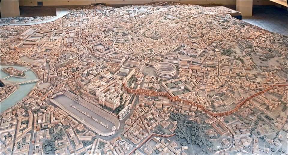 Italo Gismondi, an archeologist, spent over 35 years building an enormous scale model of Ancient Rome. Most of it is based on the Forma Urbis, a huge marble topographical plan made during the empire of Septimius Severus.The model was commissioned by Mussolini in 1933.