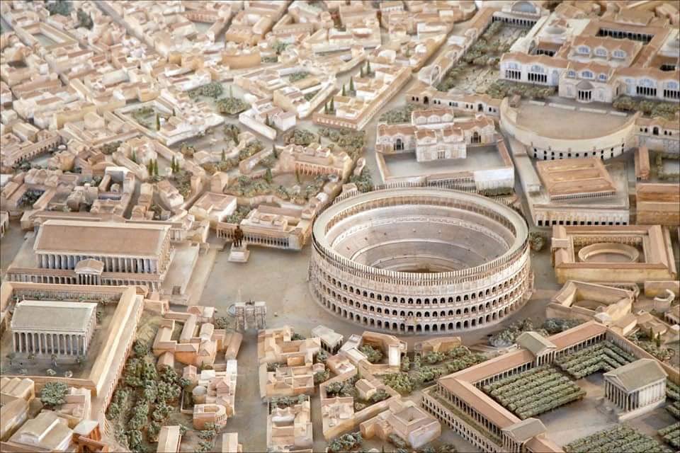Italo Gismondi, an archeologist, spent over 35 years building an enormous scale model of Ancient Rome. Most of it is based on the Forma Urbis, a huge marble topographical plan made during the empire of Septimius Severus.The model was commissioned by Mussolini in 1933.