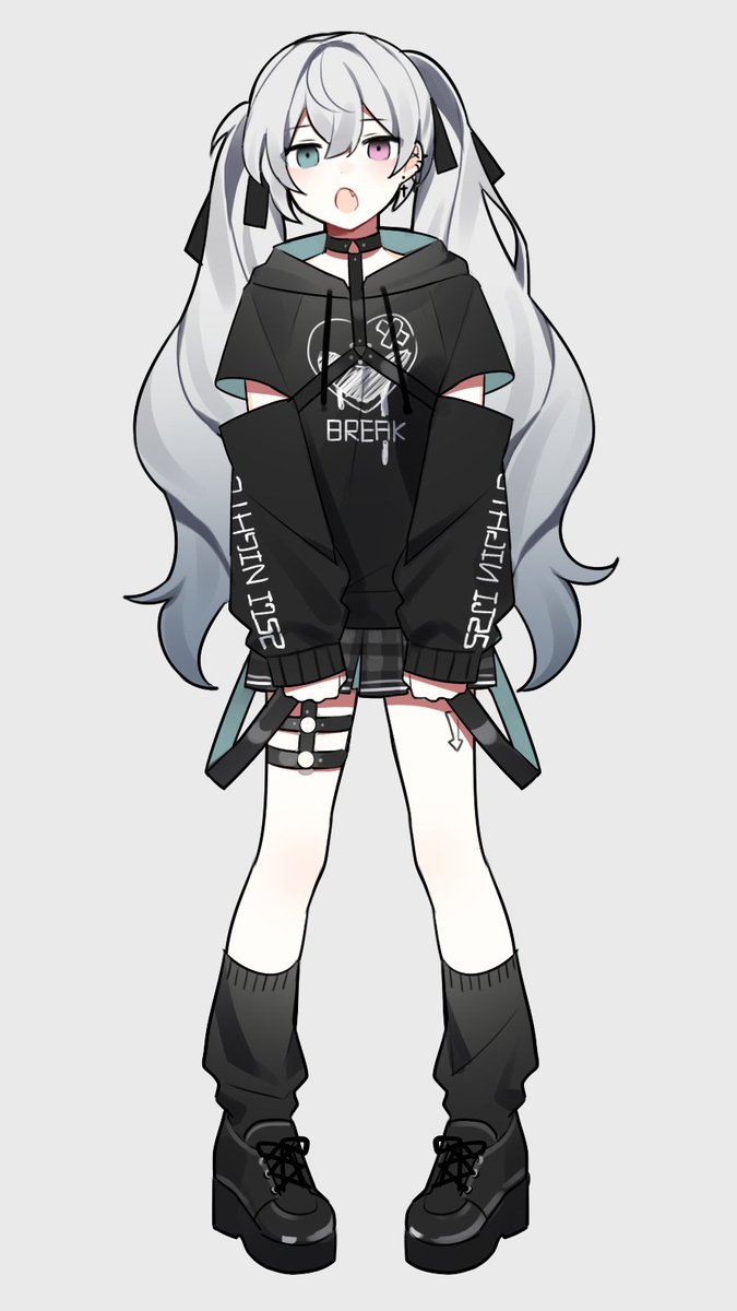 hatsune miku 1girl solo heterochromia black hoodie twintails hoodie long hair  illustration images