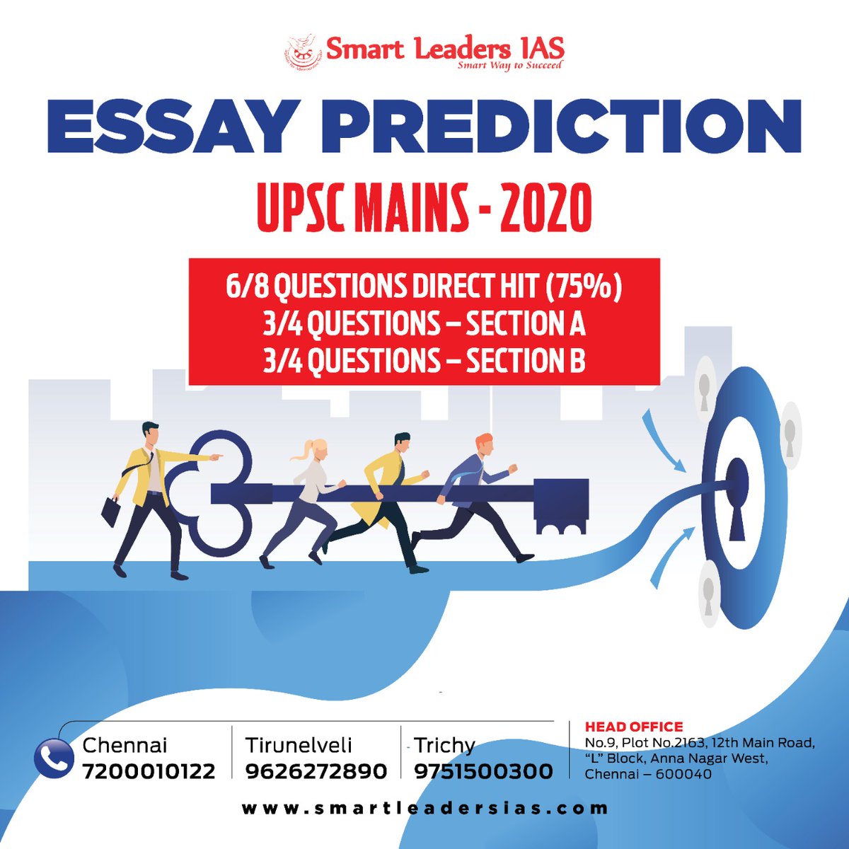 SMARTLEADERSIAS's tweet photo. *ESSAY PREDICTION (UPSC MAINS - 2020)*

*6/8 Questions Direct Hit (75%)*

*Download Prediction Now:* https://t.co/tnLVL4qzUd

*For further Enquiry and admissions, call us at*
Chennai: 9176787980 / 81 / 82.
Tirunelveli: 9626272890
Trichy: 9751500300 https://t.co/fhaZ5WDwbc