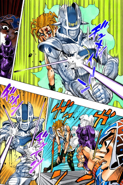 the immobilization can be delayed after Kraft Work has touched it, allowing Sale to throw things in front of them and make them stop them mid-air.Kraft Work can also be used defensively, as it can freeze any projectile that it comes in contact with, even if it has already started