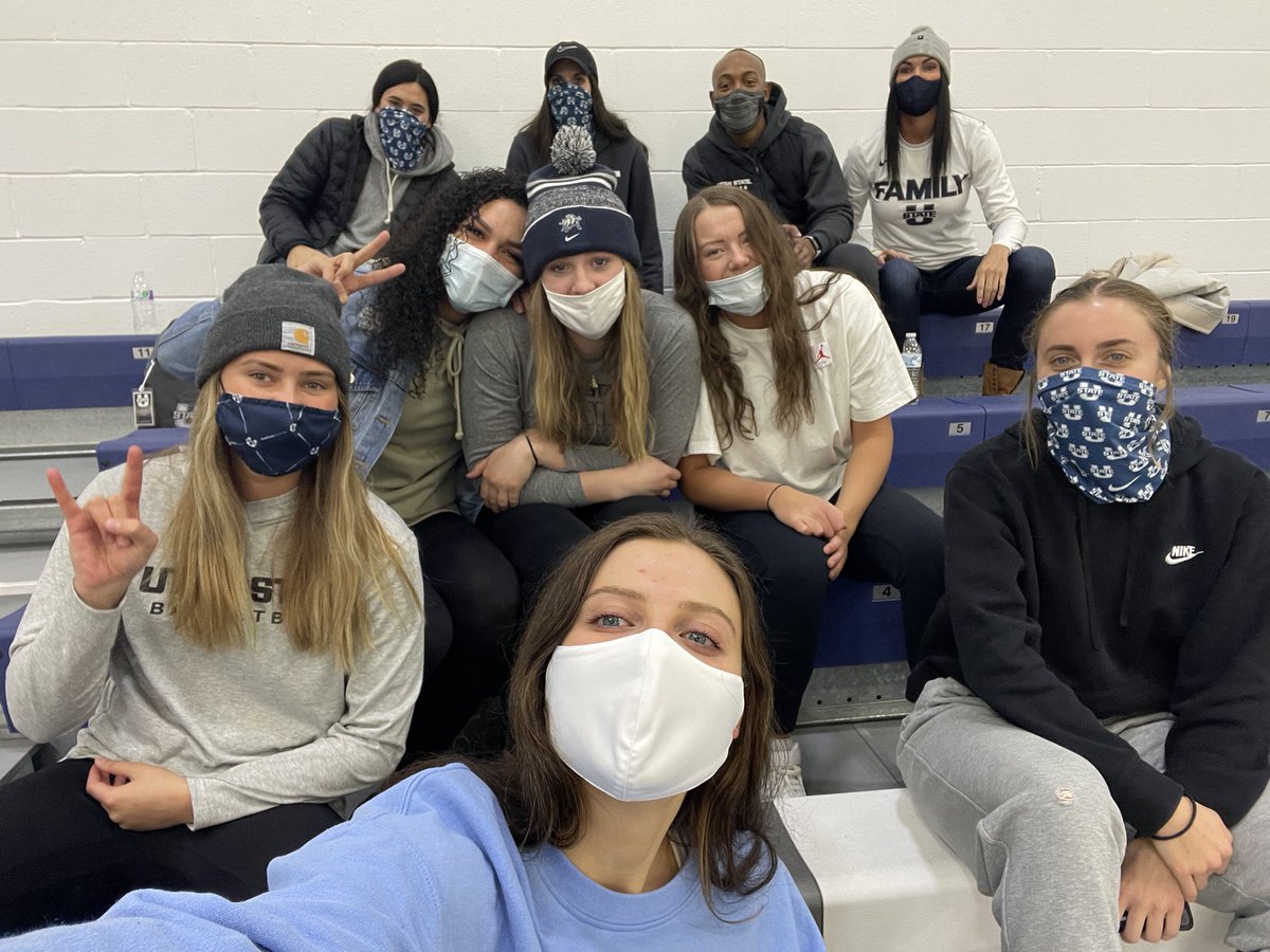 Kayla_Ard's tweet photo. @USUWBasketball in the house supporting @USUVolleyball tonight in their 1st match. Let’s go ladies 🤘🏽 #AggiesSupportingAggies https://t.co/dSFUaSwkwN