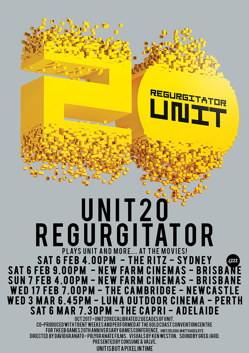Regurgitators's tweet photo. We have two screenings of UNIT20 happening today!
The first is at the @randwickritz cinemas in Sydney at 4pm.
The second is at @NewFarmCinemas in Brisbane at 9pm.
Two units equals a whole lot of fun!
🟡💛🟡💛 https://t.co/yuBcVMRTtb