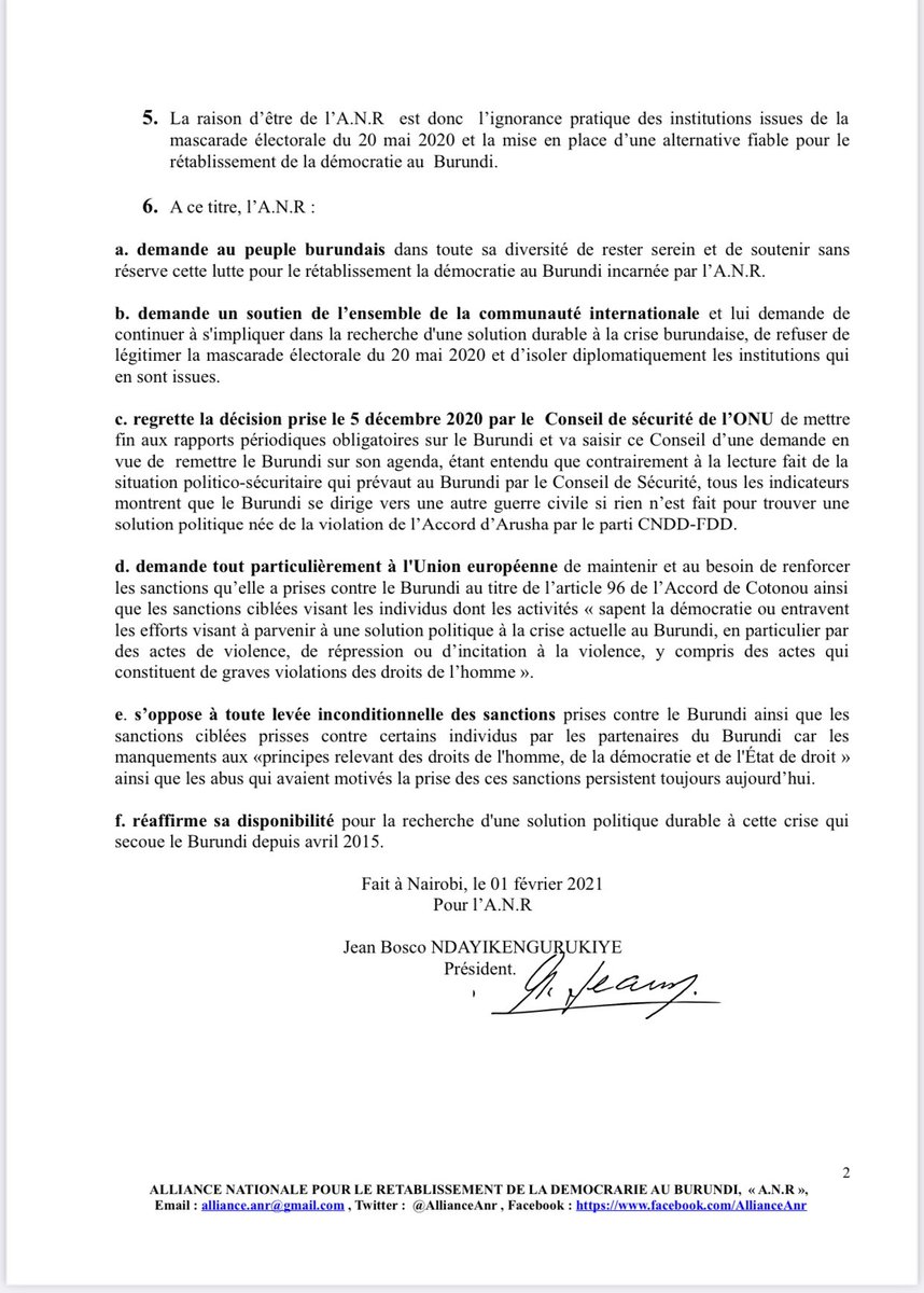 BMagNews's tweet photo. L’opposition en exil se réorganise au sein d’une autre organisation politique “Alliance National pour le Rétablissement de la Démocratie au Burundi, A.N.R”. 
👇 https://t.co/aLpygurbx8