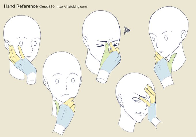 トレスOKな手のイラスト資料集に「(自分の)顔に触れる -Touching face」を追加しました。考え事や眼精疲労や頭痛や片眼に宿る力が目覚めそうな時にどうぞ。考え事シリーズは頻出ポーズなので後日もう少し追加したいところ。 *Hand refs for artists https://t.co/aaWJW0JtJn 