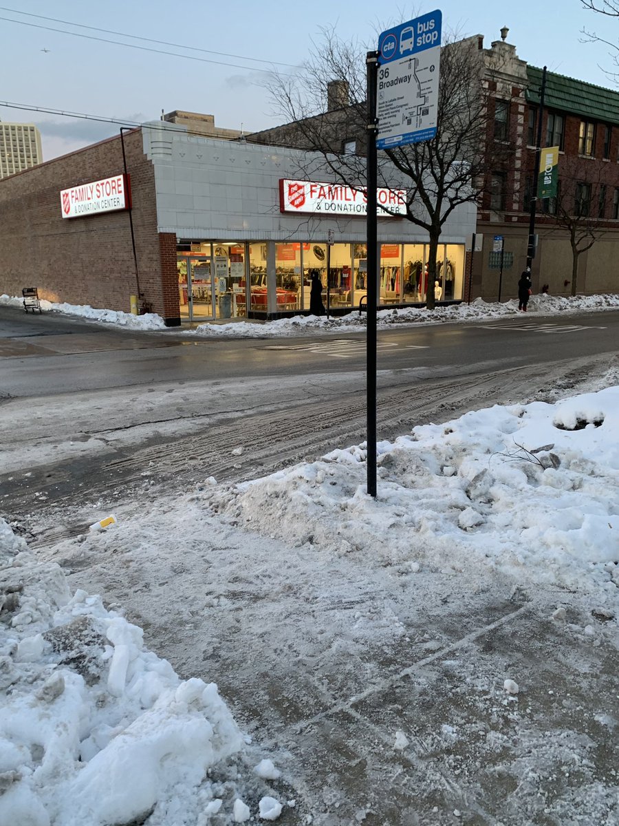Tonight,  @ProvocCities and I went out for a couple of hours clearing snow and ice from bus stops and crosswalks in the 46th ward.I’m exhausted, frustrated, and more determined than ever that sidewalk snow clearing must be the onus of  @chicago.   #walkablewinters