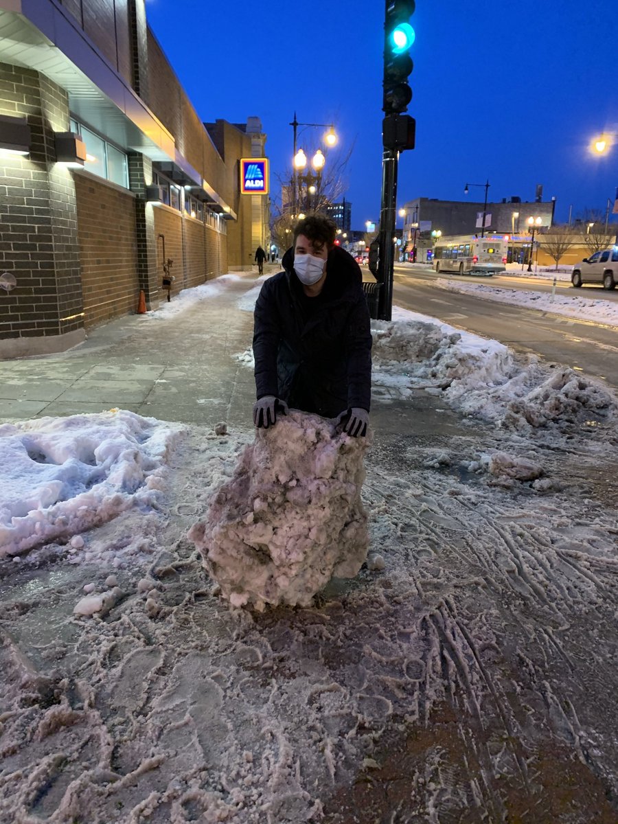 At that same intersection there were crosswalks that were impassible for wheelchair users and dangerous for everyone else. We moved a boulder-sized chunk of ice and cleared sludge that plows ignored.