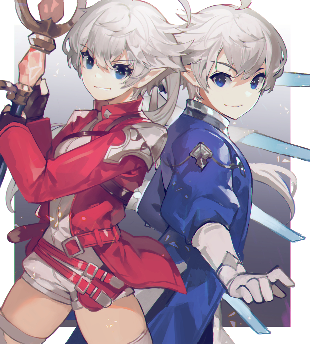 1girl elezen siblings brother and sister elf twins gloves  illustration images