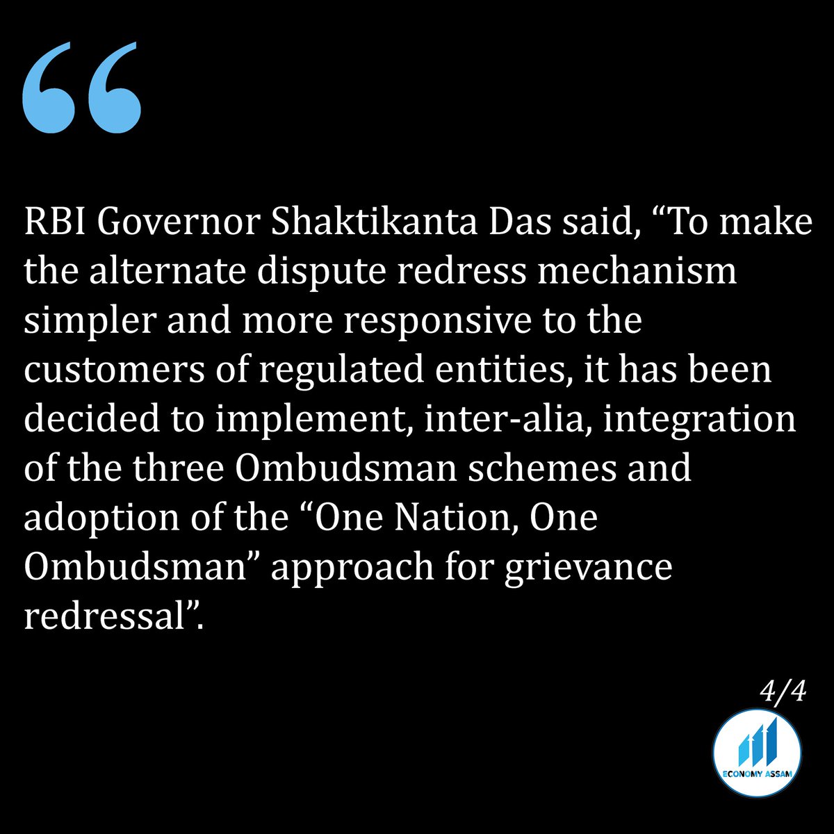 Single ombudsman for simpler grievance redressals

#ConsumerDisputes #CustomerisKing #RBI #OneNationOneOmbudsman #EconomyAssam #picstory