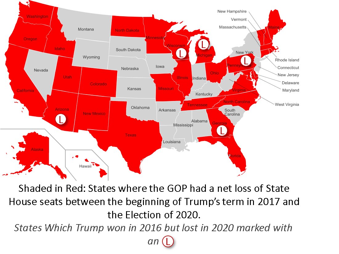 Map 8: Where Trump's party lost State House seats since Trump took office.