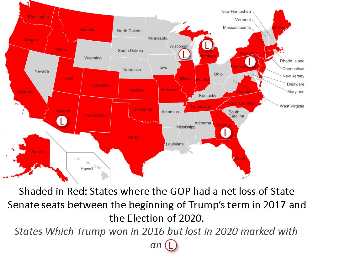 Map 9: Where Trump's party lost State Senate seats since Trump took office.