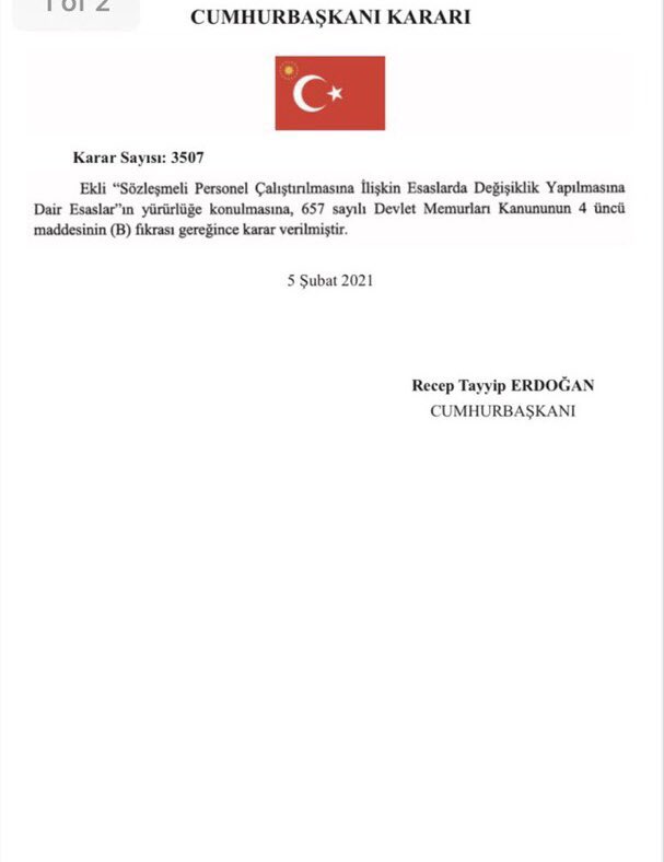 1) 4/B Sözleşmeli kamu personelimizin 2020 yılı dahil kullanamadıkları yıllık izinlerinin bir sonraki yıla devri ile ilgili kararname resmî gazetede yayımlanmıştır.
Konuyla ilgili Konfederasyon olarak yetkililere ilettiğimiz talebimizin hayata geçmesi sevindiricidir.