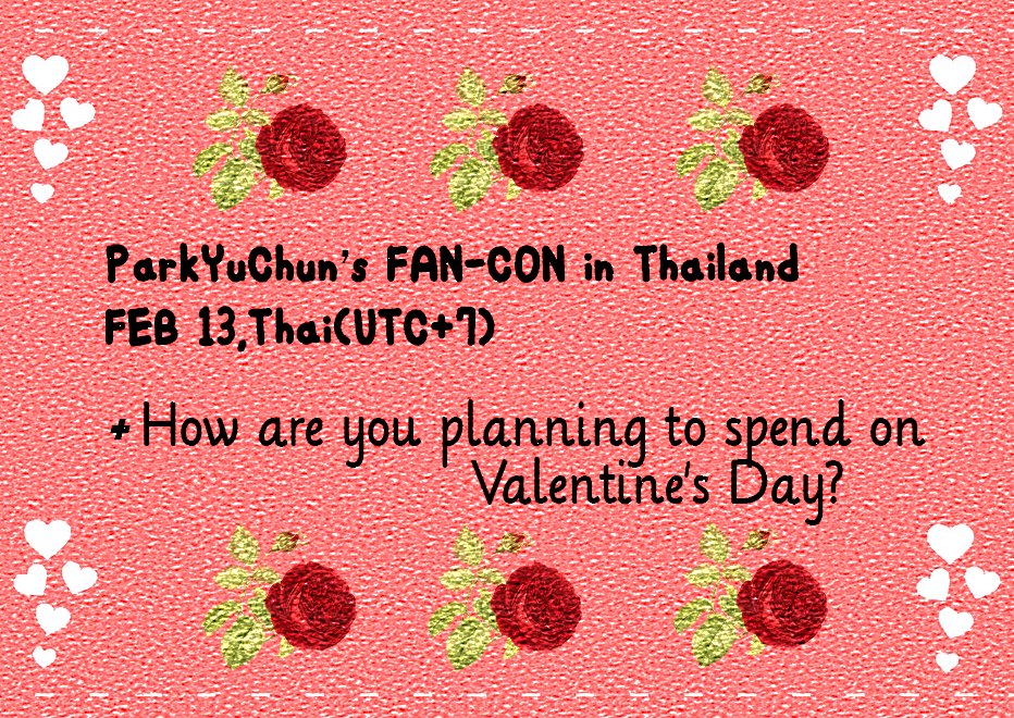 SNPMediaHUB_TH's tweet photo. 👏👏👏
#ParkYuChun #ยูชอน
Valentine's FAN-CON in #Thailand
#PYCVALENTINEFANCON
FEB 13 - OPEN 17:00 / START 18:00
Thai(UTC+7) #FROGPLUS #ticketmelon
+ 💖How are you planning to spend(Time) on #HappyValentinesDay ? 😌 https://t.co/gqB4TFhqvO
