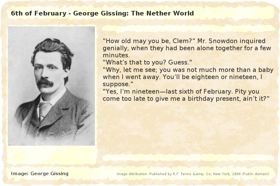 TiwoliChirp's tweet photo. The 6th of February in world literature - George Gissing: The Nether World. #tiwoli https://t.co/ULuwMAh8Wn https://t.co/dMIQ5CTLnN