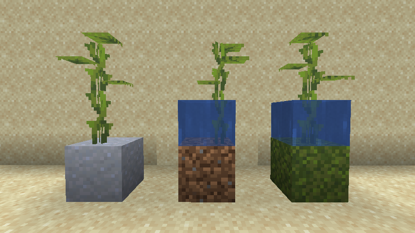 砂利馬 Dripleaf ドリップリーフ 行商人との取引でのみ入手できます 粘土 あるいは水源の下にある土 苔ブロックにのみ植えられます 植えられたドリップリーフに骨粉を使用すると 大きなドリップリーフになります