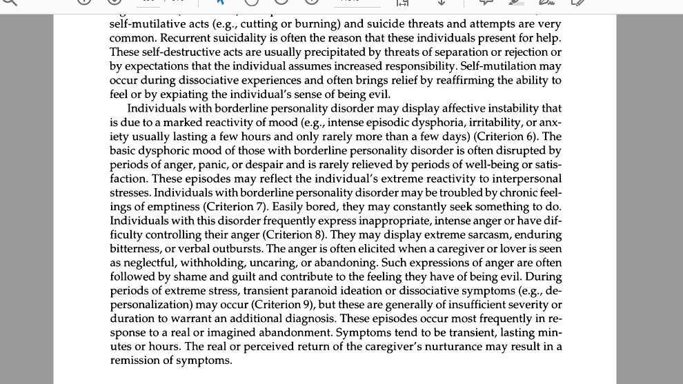 The description in the DSM of a person with borderline personality disorder is the caricature of a toxic narcissist, stupid, impulsive, irrational and self-absorbed with no redeeming qualities.