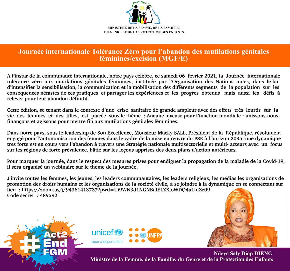 saly_dieng's tweet photo. | Aucune excuse pour l'inaction mondiale : unissons-nous, finançons et agissons pour mettre fin aux mutilations génitales féminines.

Ensemble, continuons la mobilisation pour l'atteinte de l'objectif tolérance zéro MGF/E. https://t.co/PGJ1Onzbse