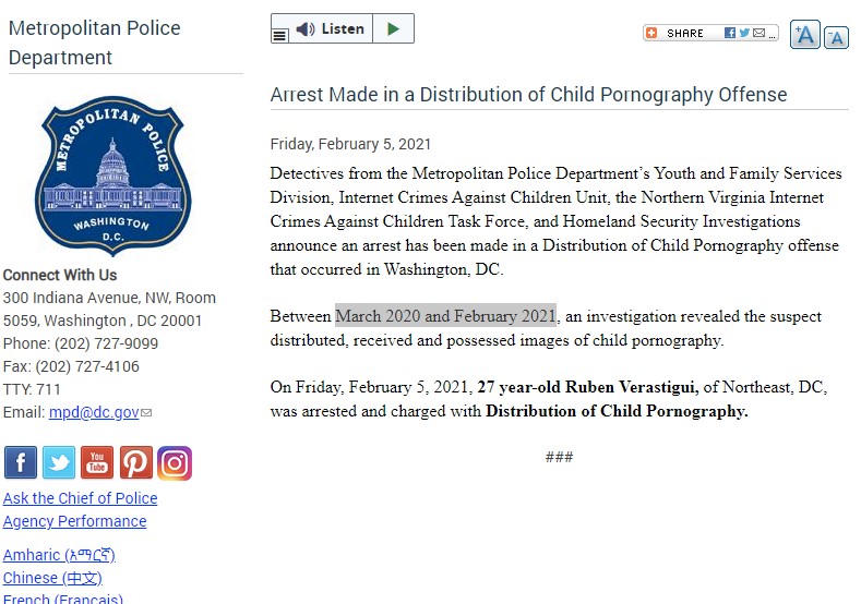 NEW: D.C. Police arrested Ruben Verastigui -- a former "senior digital strategist" for the Senate Republican Conference -- on charges of distribution of child pornography resulting from a time span that allegedly included his time at the SRC. How I confirmed ID in thread (1/?)