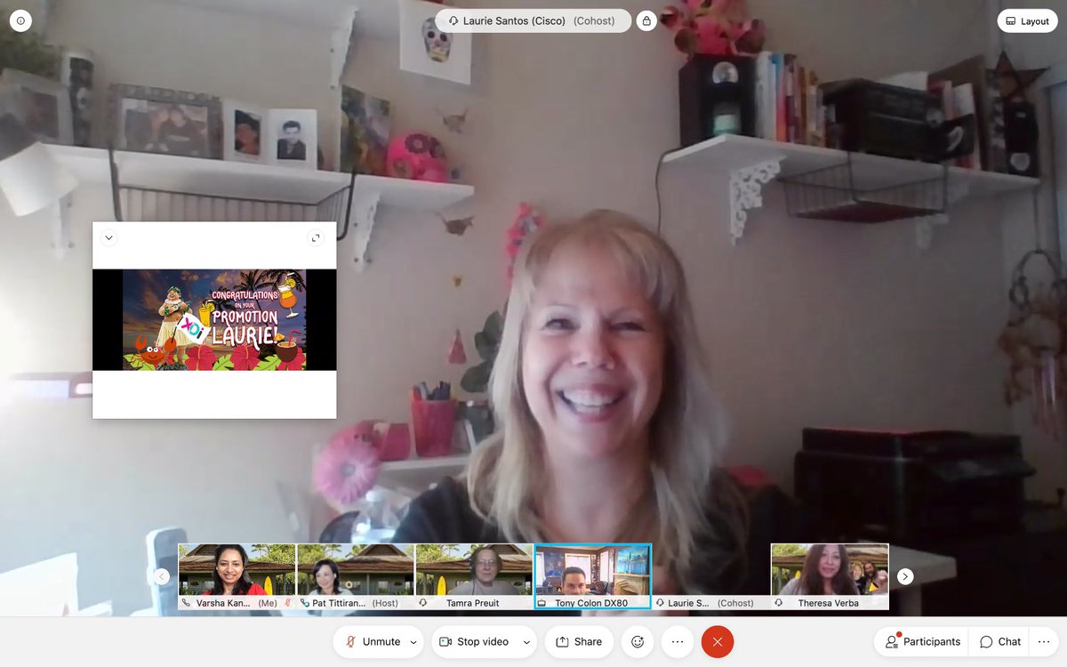 VarshaKanwar's tweet image. Definitely our #CiscoCX Customer &amp;amp; Partner Experience team @tcolon, Pat Tittiranonda, @reesavee know best how to celebrate micro &amp;amp; macro moments that matter. Wonderful 15yrs #Ciscoversary &amp;amp; promo celebrations 🎉 for the most lovely Laurie Santos. #WeAreCisco #LoveWhereYouWork ❤️