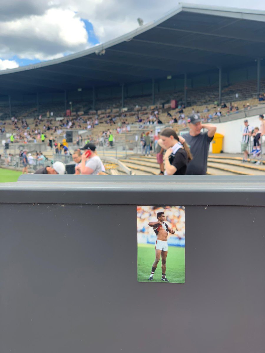 The <a href="/WLudbey/">Wayne Ludbey</a> classic photo of Nicky Winmar has been stuck all over Victoria Park. A clear message of support from the outer. #DoMoreProject