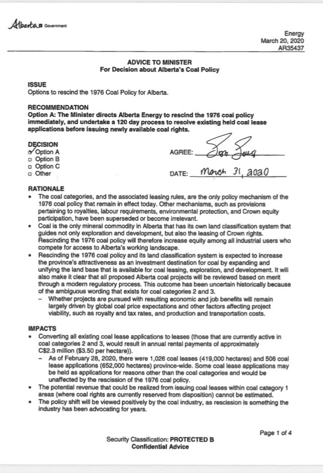 Court documents reveal the Rationale behind rescinding Lougheed’s Coal Policy was to increase the province’s attractiveness by “expanding and unifying the land base that is available for coal leasing, exploration & development.” AKA opening the Eastern Slopes to strip mining