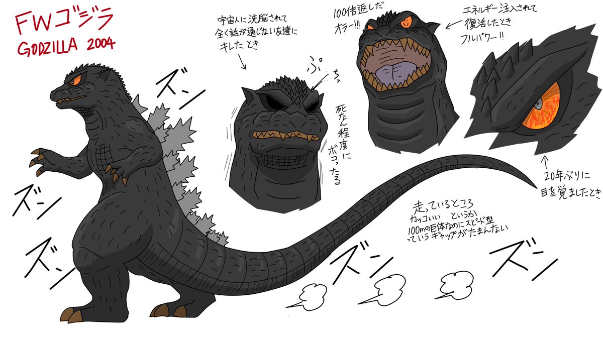 猫怪獣ノラ Fwゴジラのデフォルメイラスト練習 その2 ゴジラ Godzilla T Co Nomshzg57r Twitter