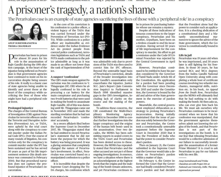 ArputhamAmmal's tweet photo. "A Prisoner's tragedy, a nation's shame.
The Perarivalan case is an example of state agencies sacrificing the lives of those with a 'peripheral role' in a conspiracy"

"We must ask ourselves why Perarivalan continues to be incarcerated when we know that --- https://t.co/I2mCYj2Qjl