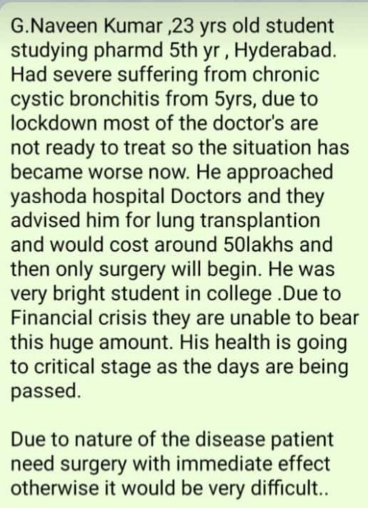 Sumalat31529623's tweet photo. Good morning sir.  I am Dr. G. Sumalatha Associate Professor from Bharat Institute of technology.  Mr. Naveen is my student who need immediate help for survival.  Here with I am sharing his details. We all know your kindness towards people.  Expecting a positive response from you https://t.co/8IIsEPg8pl