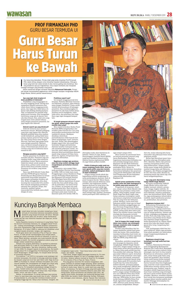 Duka kita semua, Indonesia kembali kehilangan SDM terbaik. Telah wafat Prof Dr Firmanzah Rektor Univ Paramadina, pada 6 Feb 2021. Semoga kita mampu meneladani beliau; muda, rendah hati, berintegritas yg terus belajar hingga akhir hayat. Semoga Allah Swt tempatkan di surga, Amiin.