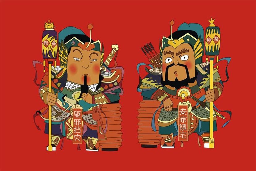 cultureCHN's tweet photo. 门神，是中国民间深受人们欢迎的守护神，传统春节时贴在门上寓意驱邪镇宅。
The door god is the patron saint popular among Chinese people. It is traditionally posted on the door during the Spring Festival to imply exorcism from the town house.
#春节 #门神 #民俗 #尉迟恭 #秦琼 https://t.co/bnLv2ph4BL