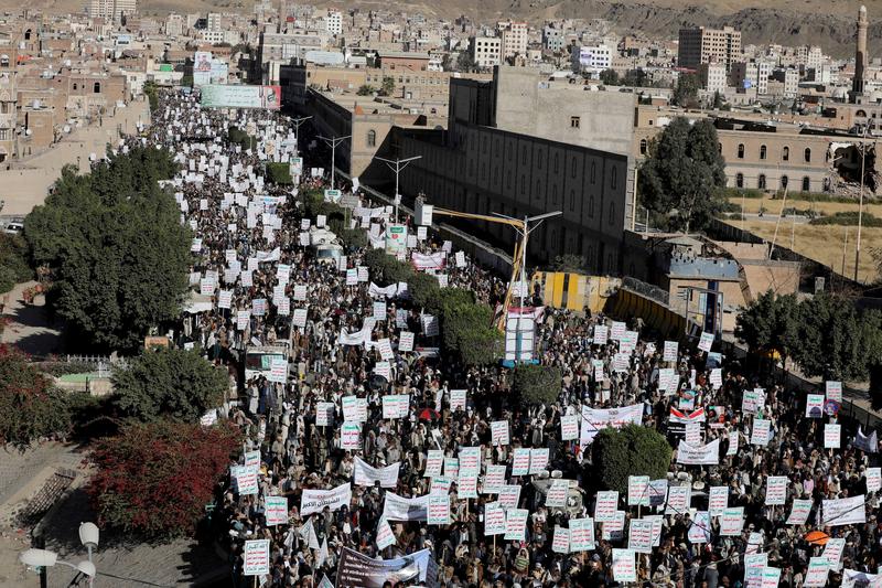 Reuters's tweet photo. U.S. to revoke terrorist designation of Yemen's Houthis due to famine https://t.co/3KUzH3PKx4 https://t.co/p9u5OBSr5O