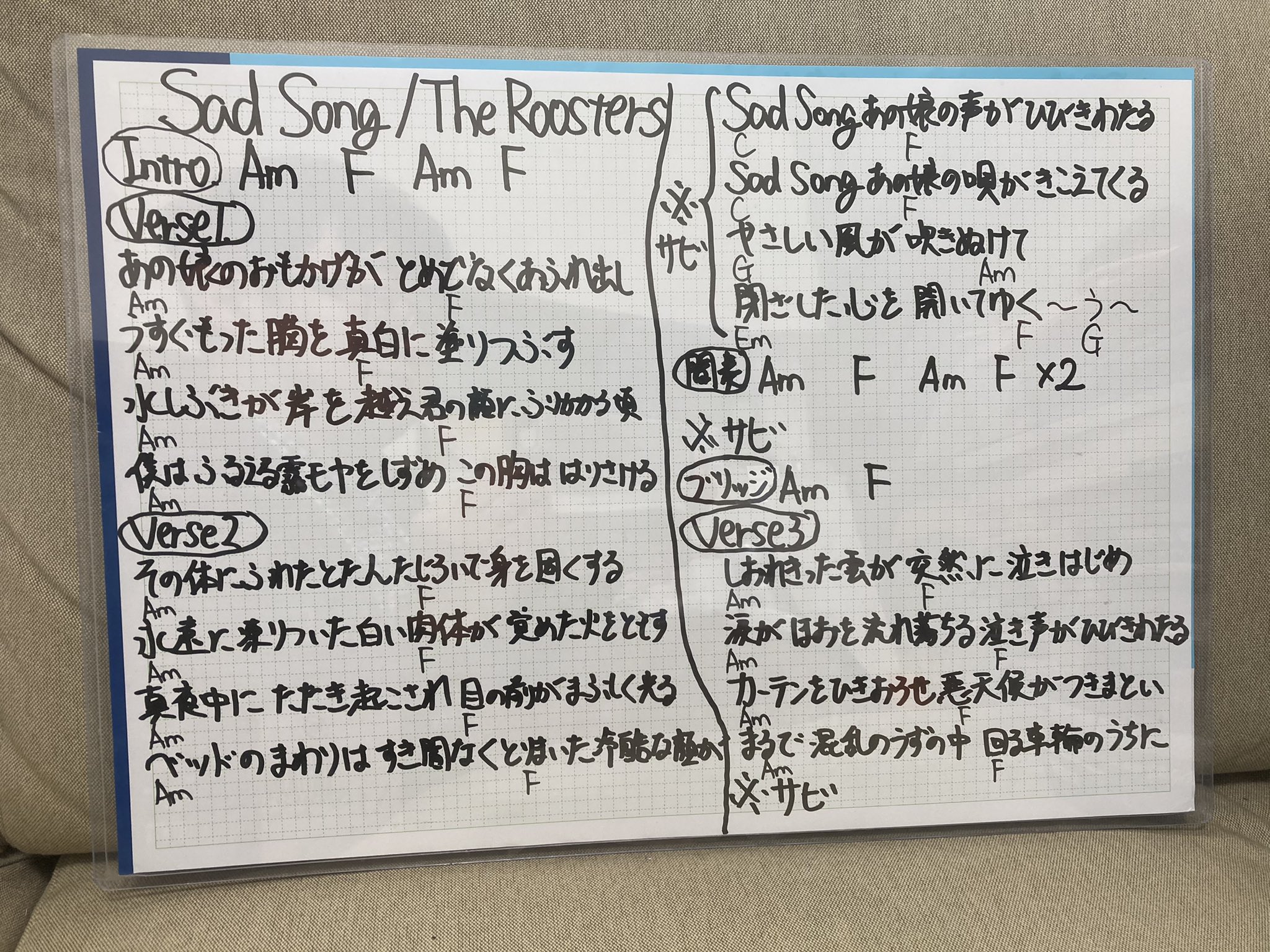 ひとりめんたいロック 弾き語り用のコード譜 最近の弾き語りギター練習動画でこれを見て歌ってる Guitar Howtoplay 弾き方 弾き語り コード進行 Roosters Roosterz ルースターズ 花田裕之 下山淳 大江慎也 井上富雄 池畑潤二 Sadsong