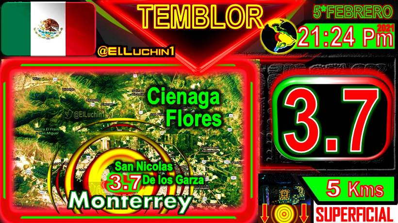 elluchin1's tweet photo. 🇲🇽➡#Temblor 🔴3.7⚡ Oficial SSN
🌃#Monterrey Metropolitano
San Nicolas de lo Garza
⏱21:24 Pm #NuevoLeon #Mexico🇲🇽
SUPERFICIAL 🔰5 Kms
#FelizJSabado #Temblor #TenemosSismo https://t.co/EO0X9r9IcE