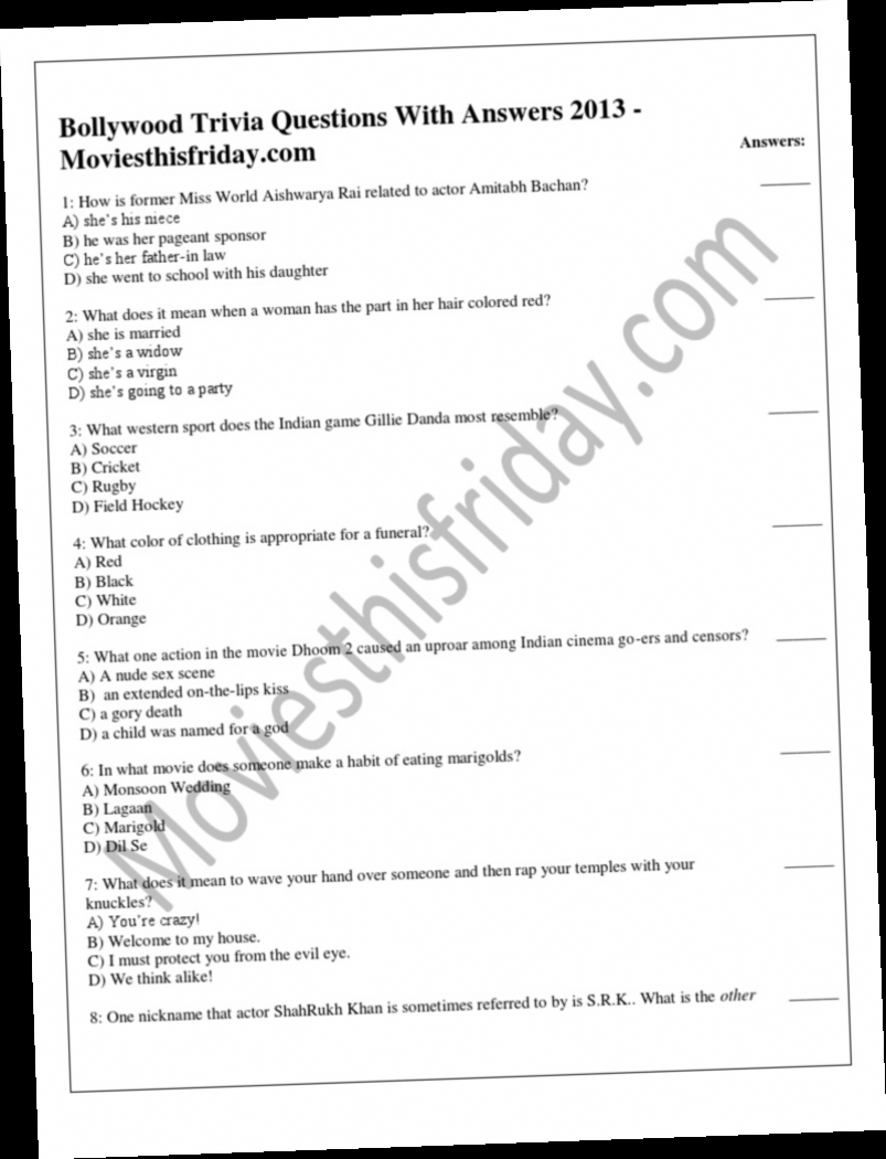 Bollywood Quiz Questions Answers Pdf Download