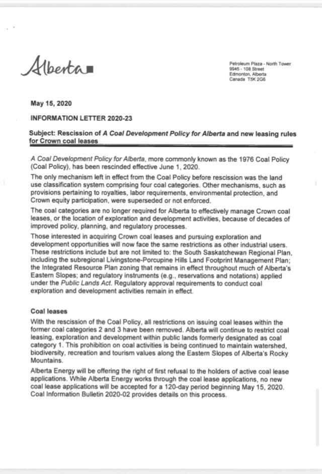 And with that they made their decision,“With the recession of the Coal Policy, all restrictions on issuing coal leases within former category 2 and 3 lands have been removed”