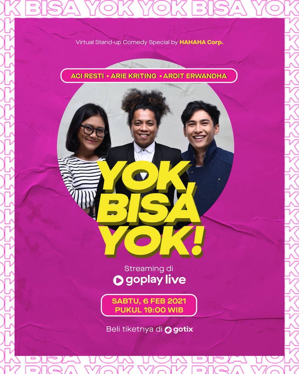 EverywhereID's tweet photo. Katanya sih orang yang lagi stress jadi gampang pelupa, katanya sihhh~
Jadi nih kita ingetin. Yok Bisa Yok, stand up comedy yang nampilin @aciresti, @Arie_Kriting, sama @ArditErwandha hari ini banget tayang di GoPlay Live!
#YokBisaYok #GoPlaylive #GoPlayIndonesia https://t.co/Zhar34Vqta