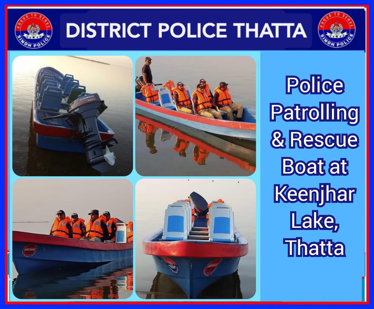 DrImranPSP's tweet photo. Arrangement of a New Police Patrolling &amp; Rescue Boat at Keenjhar Lake,Thatta: 
With cooperation of CPLC Jamshoro, a Brand New Police Boat has been arranged for Patrolling in Keenjhar Lake Thatta for Safety of Tourists, and Assisting STDC in Rescue Operations in case of emergency. https://t.co/KE0vW1Rrrt