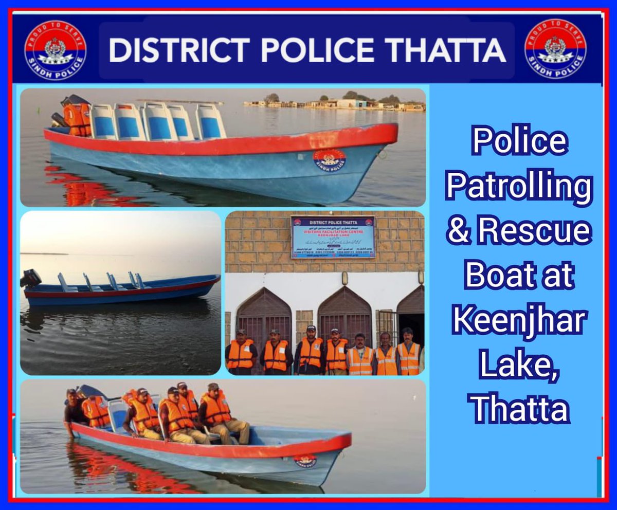 DrImranPSP's tweet photo. Arrangement of a New Police Patrolling &amp; Rescue Boat at Keenjhar Lake,Thatta: 
With cooperation of CPLC Jamshoro, a Brand New Police Boat has been arranged for Patrolling in Keenjhar Lake Thatta for Safety of Tourists, and Assisting STDC in Rescue Operations in case of emergency. https://t.co/KE0vW1Rrrt