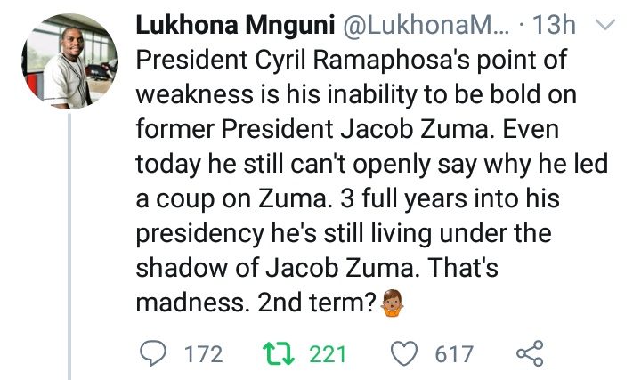 I've seen some tweets on the timeline. I now see that people still don't understand Cyril Ramaphosa's Politics.That man is what we call a 'Smiling Assassin'. He moves slowly, yet with aggression and violence.Where he passes, he destroys.A THREAD: