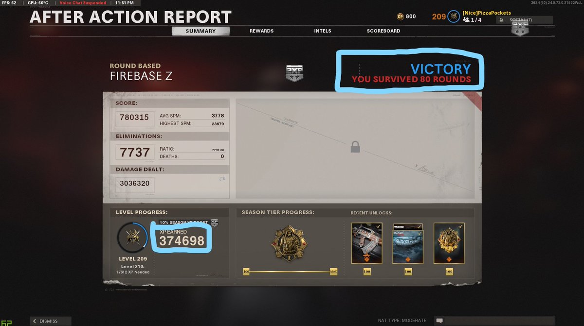 PocketsPizza's tweet image. I got to round 80 on @Treyarch new FirebaseZ zombies map, eventually got so bored I exfilled. Took about 4.5 hours and I levelled up 10 times so that's cool I guess.