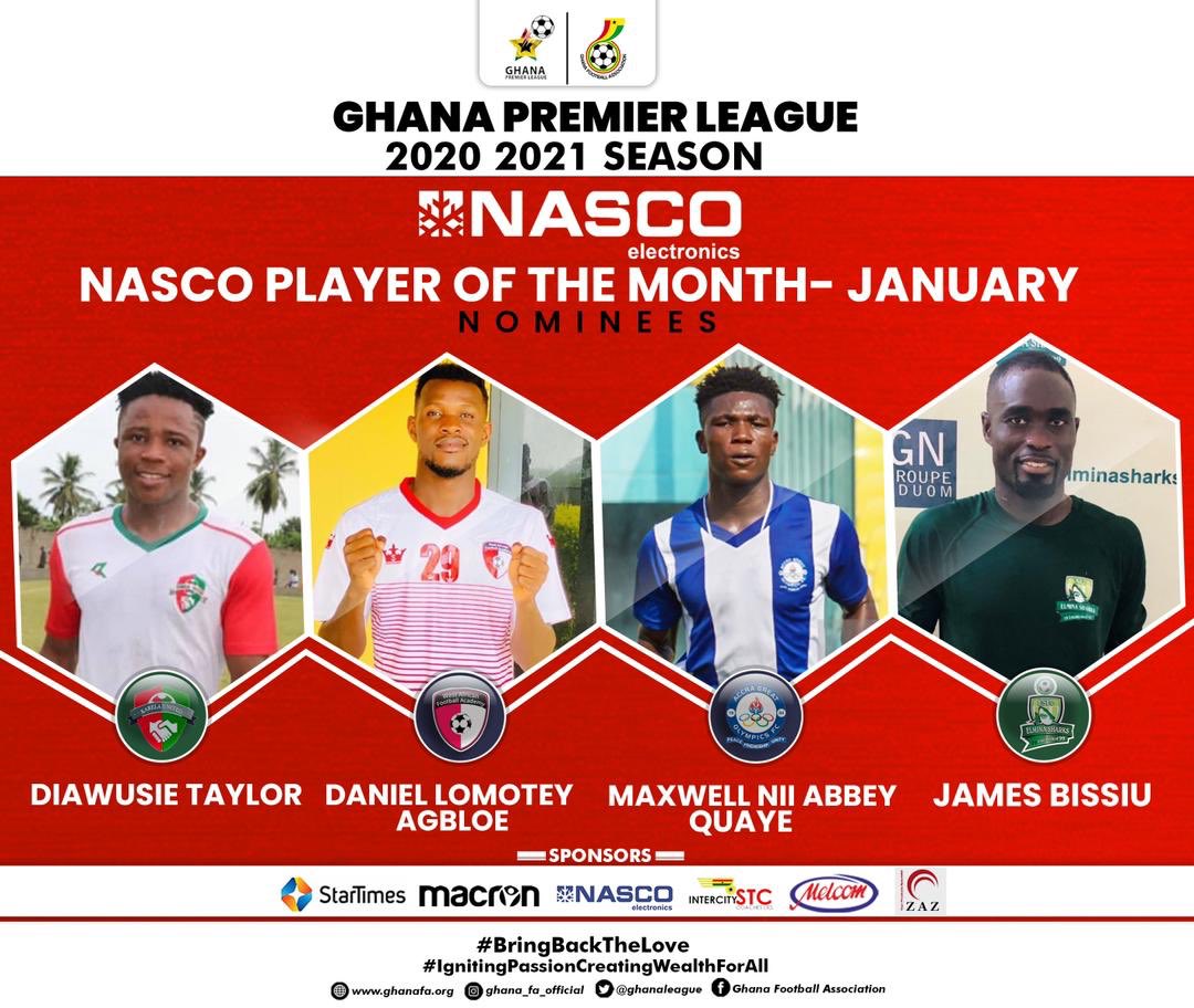 GhanaLeague's tweet photo. The Nominees for @nascoghana Player of the Month for January. 

#GPLawards #BringBackTheLove https://t.co/GZFdHyy9I9
