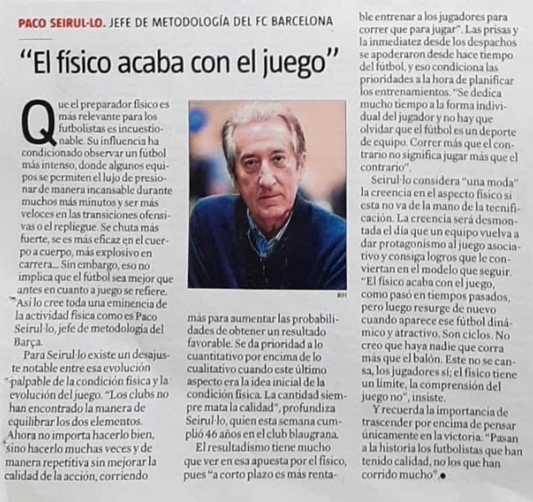 "EL FÍSICO ACABA CON EL JUEGO"
Paco Seirul-lo