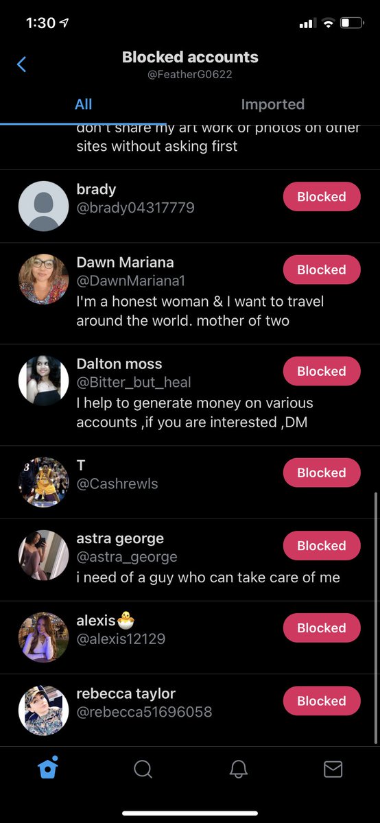 FeatherG0622's tweet photo. @GiveawayDork Here’s the scammers I have blocked so far! https://t.co/0LuWFePRRL