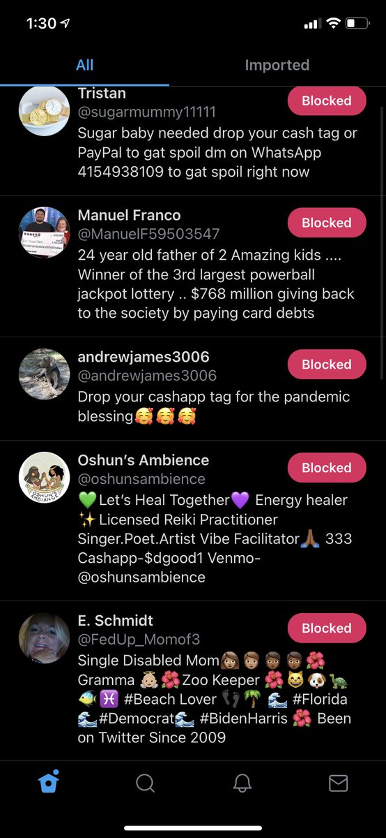 FeatherG0622's tweet photo. @GiveawayDork Here’s the scammers I have blocked so far! https://t.co/0LuWFePRRL
