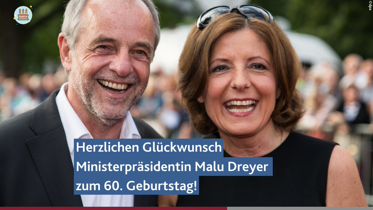 rlpNews's tweet photo. Ministerpräsidentin Malu #Dreyer feiert heute ihren 60. Geburtstag. Wir sagen herzlichen Glückwunsch und alles Gute!💐🥳🎉 #RLP https://t.co/Z7rJ14jdbe