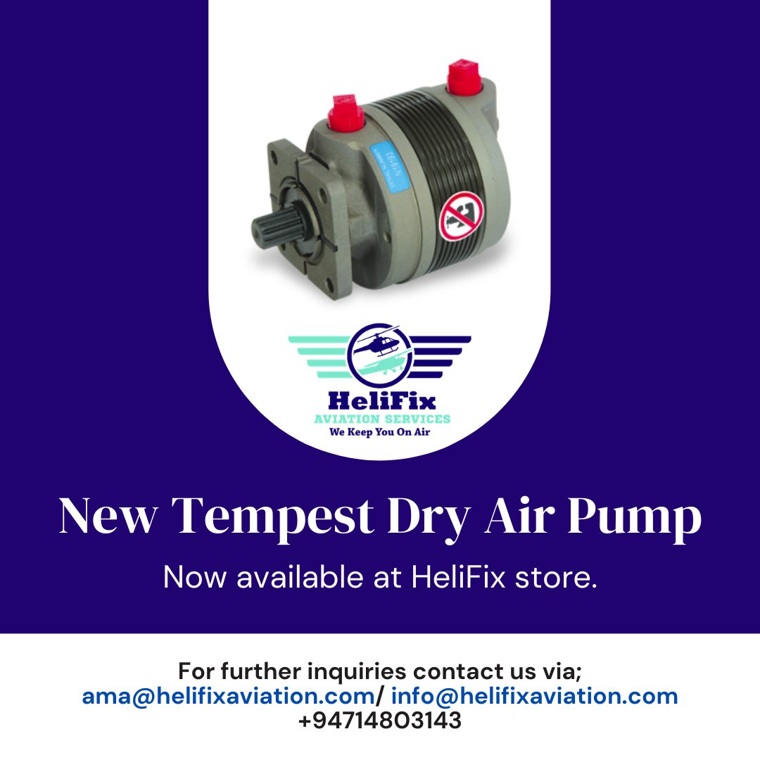 HelifixSL's tweet photo. ‼️Looking for dry air pumps???🧐 Get the best in town through HeliFix Aviation Services.
For inquiries contact 👉 𝐚𝐦𝐚@𝐡𝐞𝐥𝐢𝐟𝐢𝐱𝐚𝐯𝐢𝐚𝐭𝐢𝐨𝐧.𝐜𝐨𝐦 /+𝟗𝟒𝟕𝟏𝟒𝟖𝟎𝟑𝟏𝟒𝟑
🚁🛫WE KEEP YOU ON AIR! 🛫🚁#aircraftspares #aircraftparts #aircraftpartsforsale #AircraftPart https://t.co/S7kmB239cI