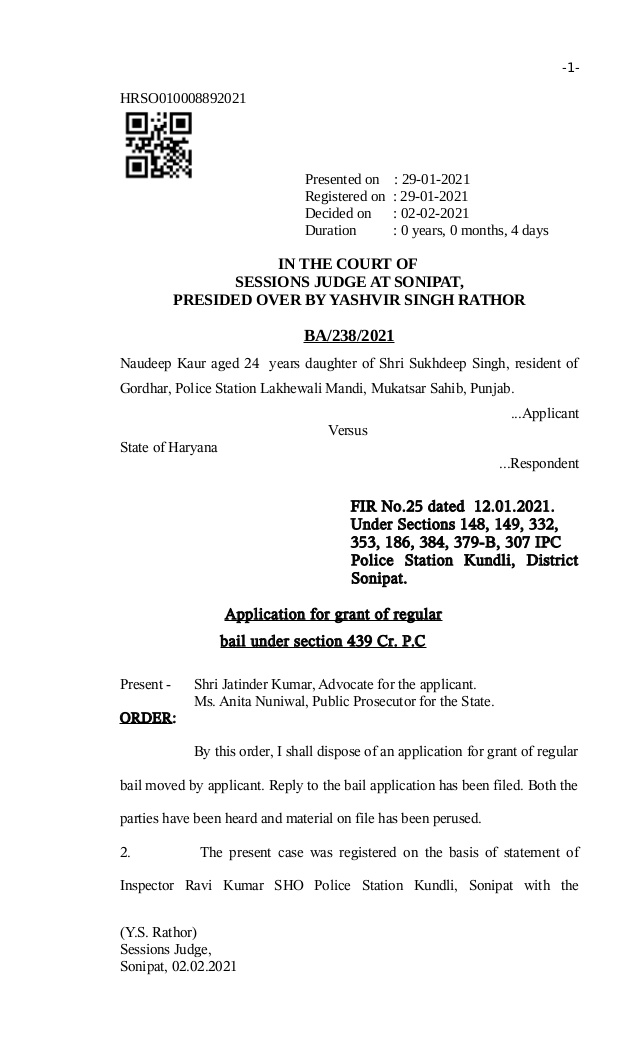 This is the law of the land at work.People who do not follow it will face consequences. I wonder if Nodeep Kaur did the same things in the streets Washington DC, would  @meenaharris still bat for her?Following is a copy the court order.