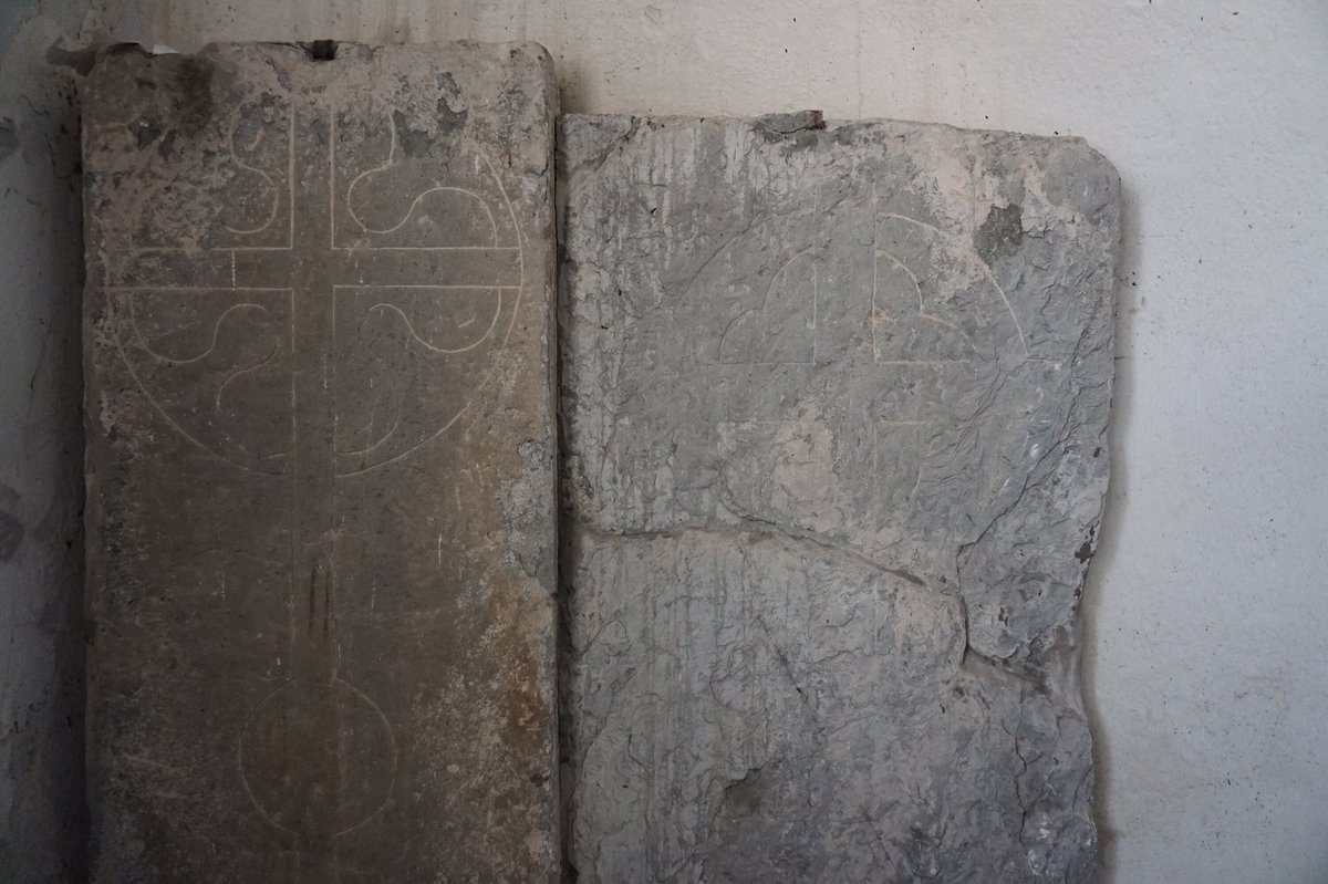 Two examples, now leaning rather than standing, can be seen at St Decuman's, Rhoscrowther, Pembrokeshire. At All Saints, Bakewell*, Derbyshire, a wall of fragments in the porch showcases a wide variety of cross designs (first photo in this thread).2/