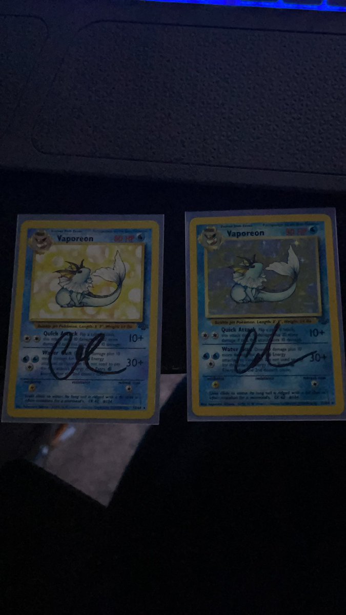 Is this??? NOOOOO... can’t be.... impossible... YUP.. it is. Confirmed under a microscope are SIGNED Vaporeon cards from the champion himself <a href="/Cliffdogg_/">Cliffdogg</a> ❤️ I love you hermano