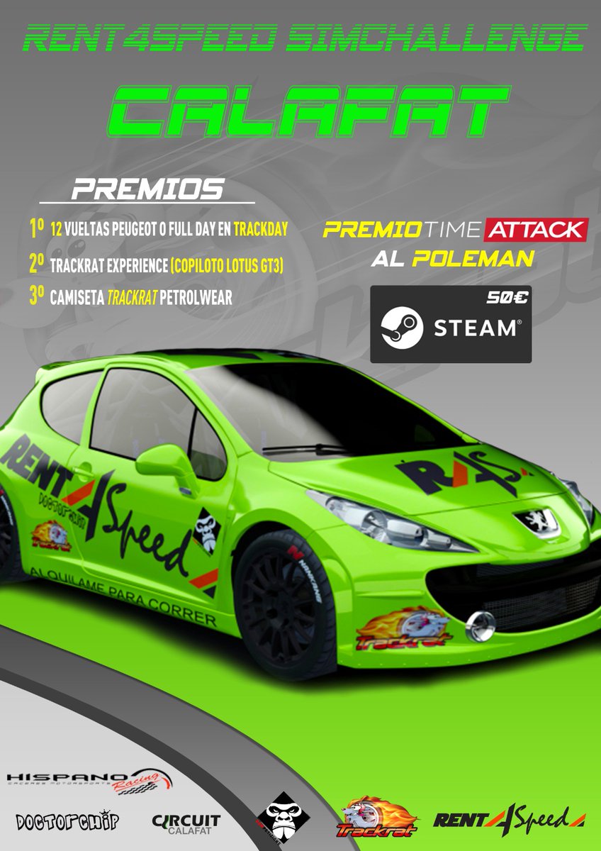 Mañana tienes una cita con nosotros a las 17h en el canal de <a href="/Dompetizione/">DOMPETIZIONE</a> veremos la "Rent4speed Sin Challenge CALAFAT" donde tenemos una parrilla muy igualada y lo darán todo por conseguir EL GRAN PREMIO, pilotar en un circuito REAL!

twitch.tv/dompetizione